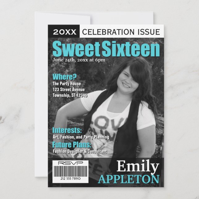 Invitation Couverture de magazine Sweet sixteen Turquoise Inv (Devant)