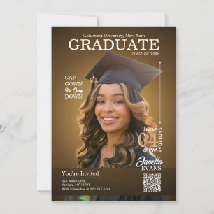 Invitation Couverture de magazine Toile de graduation Robe Or