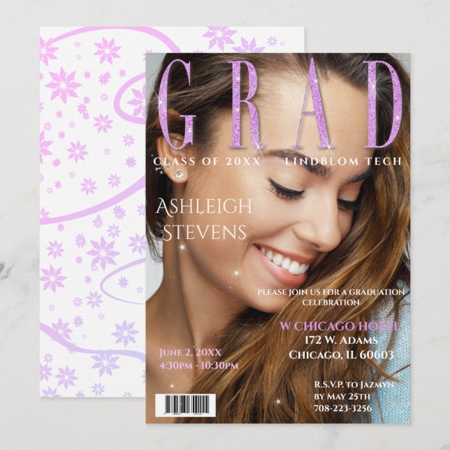 Invitation Couverture du magazine Graduate Photo Graduate Par (Devant / Derrière)