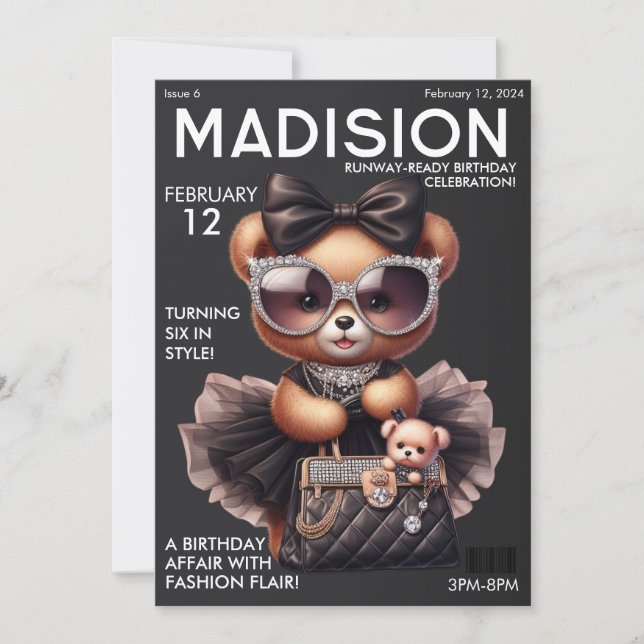 Invitation Couverture Magazine Mode Teddy Bear Anniversaire (Devant)
