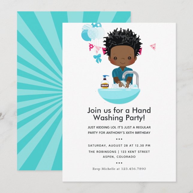 Invitation Covid-19 Corona Virus thème Garçon Anniversaire (Devant / Derrière)