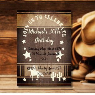 Invitation Cow-boy chevauchant un cheval cactus rustique anni