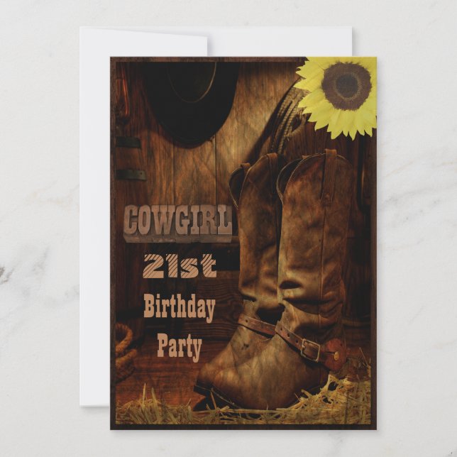 Invitation Cow-girl tout pays rustique d'anniversaire d'âge (Devant)
