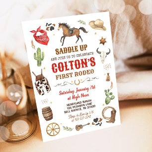 Invitation Cowboy 1st Rodeo Red Wild West Thème Anniversaire