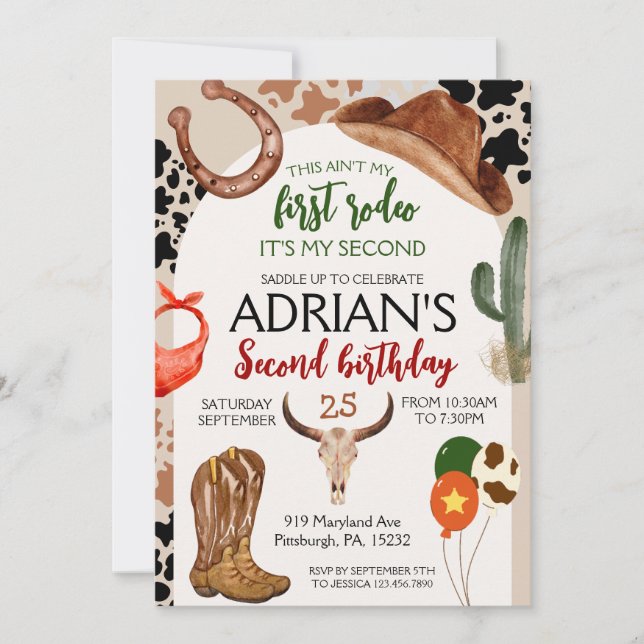 Invitation Cowboy Anniversaire 2e Rodéo Anniversaire (Devant)