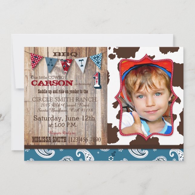 Invitation Cowboy Blue Bandanna Western Thème Anniversaire (Devant)