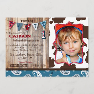 Invitation Cowboy Blue Bandanna Western Thème Anniversaire
