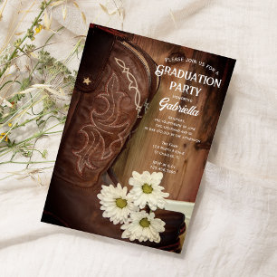 Invitation Cowboy Boot White Daisies Western Graduation Party