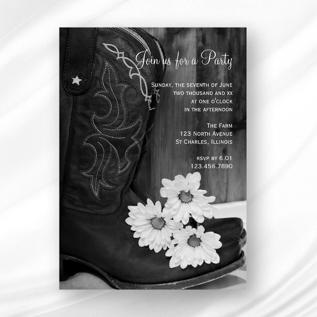 Invitation Cowboy Boots Daisies Pays Western Barn Party (Créateur téléchargé)