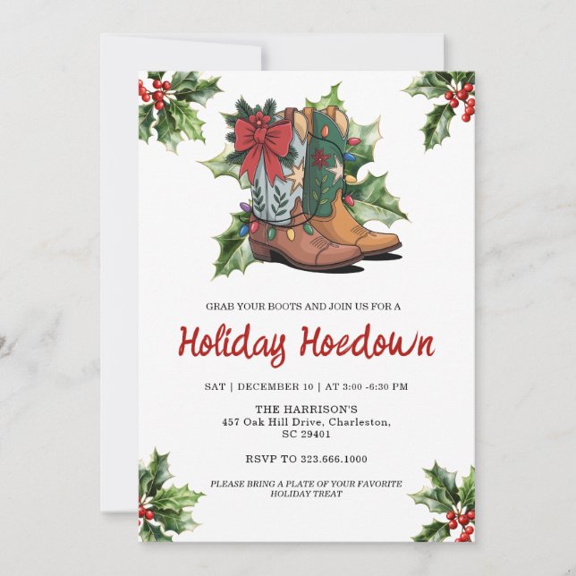 Invitation Cowboy Boots Holiday Celebration, Editable Country (Devant)
