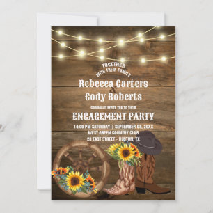Invitation Cowboy Boots Sunflower Western Engagement Party