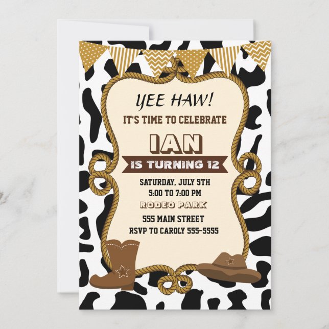 Invitation Cowboy Boy Birthday Party Old Western (Devant)