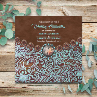 Invitation cowboy brun turquoise pays mariage de l'ouest