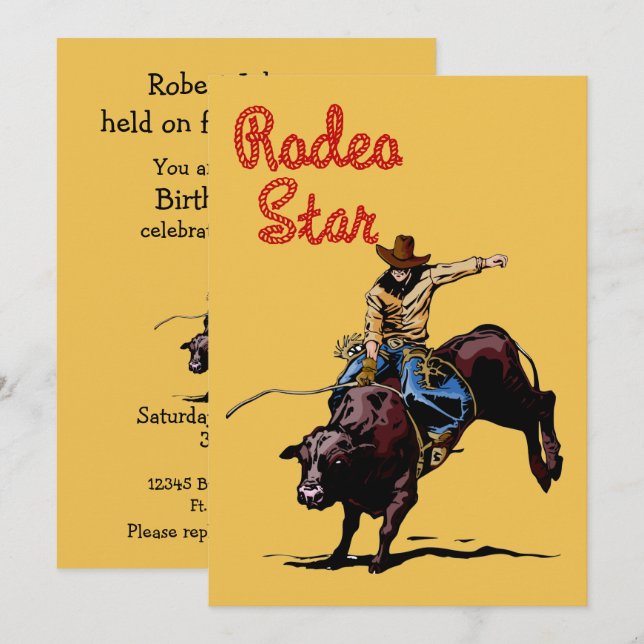 Invitation Cowboy Bull Rider de la partie occidentale (Devant / Derrière)