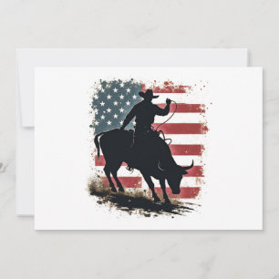 Invitation Cowboy Bull Rider Patriotique American Flag Cowboy