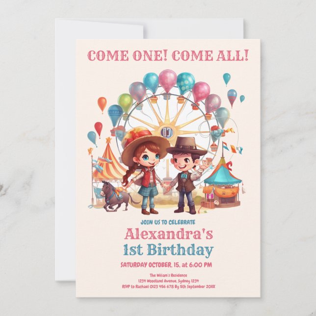 Invitation Cowboy Carnival Circus Show Anniversaire (Devant)