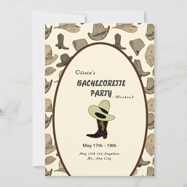 Invitation Cowboy Casquette Chaussures Motif Bachelorette Par (Dos)