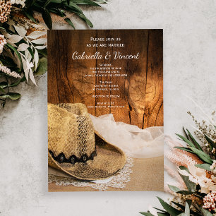 Invitation Cowboy Casquette et Barn Wood Country Western Mari