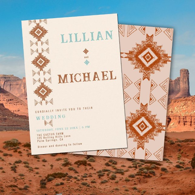 Invitation Cowboy Country Western Aztec Desert Mariage (southwestern cowboy desert western barn ranch aztec tribal pattern wedding invitation terracotta)