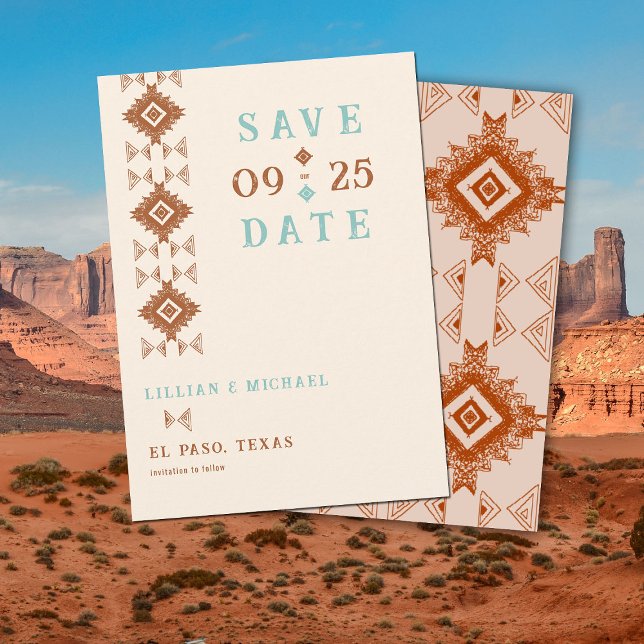 Invitation Cowboy Country Western Chic Wedding Enregistrer la (cowboy country western desert wedding save the date aztec pattern terracotta teal)