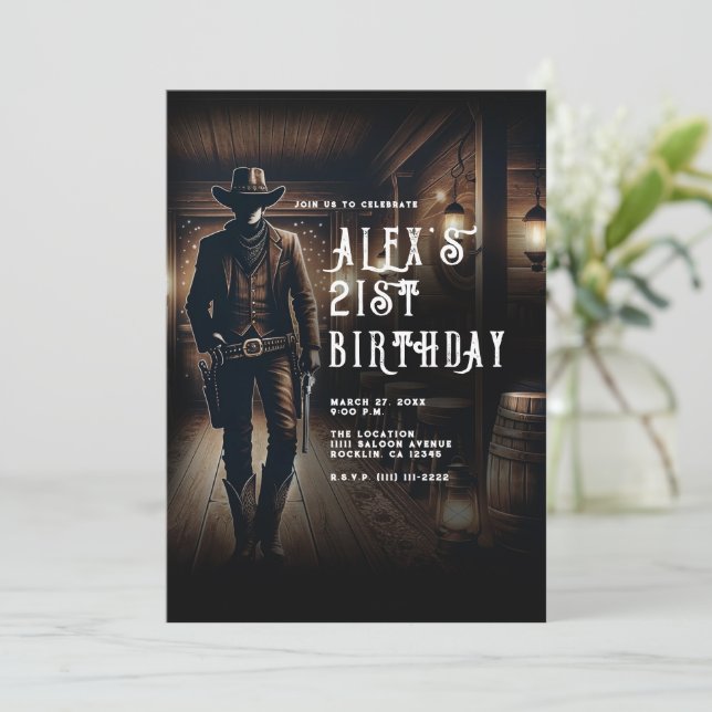 Invitation Cowboy Country Western Saloon fête d'anniversaire (Debout devant)