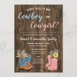 Invitation Cowboy/Cowgirl Bootie Dark Wood Révélation de genr