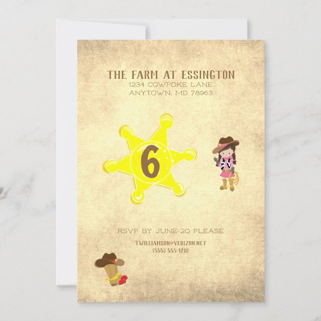 Invitation Cowboy Cowgirl Wild West Personnalisé fête d'anniv (Dos)