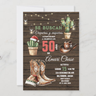 Invitation Cowboy espagnol Cactus Noël 50 Años Anniversaire