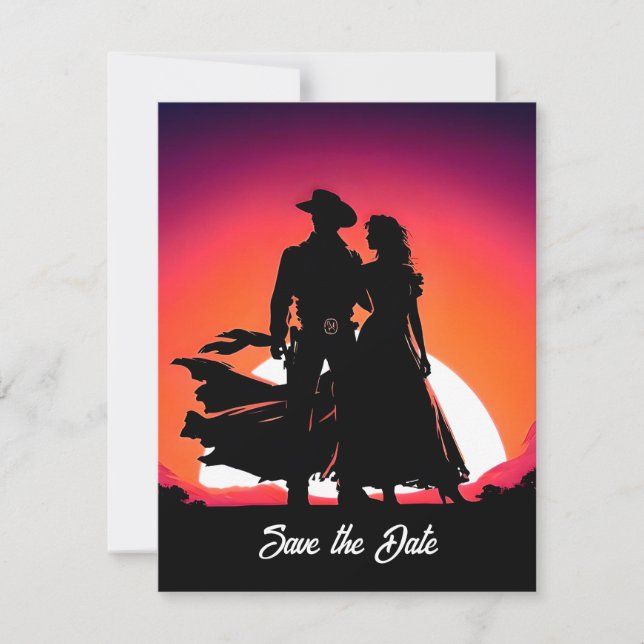 Invitation Cowboy et Cowgirl au coucher du soleil Enregistrer (Devant)