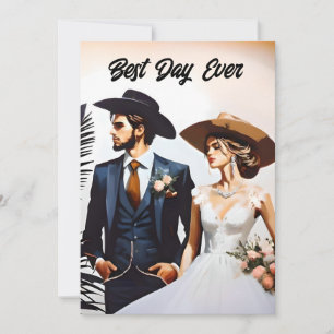 Invitation Cowboy et Cowgirl Meilleur jour jamais Mariage