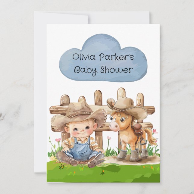 Invitation Cowboy et son Baby shower de cheval garçon (Devant)