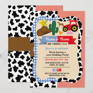 Invitation Cowboy & Farm Joint Boy Girl Anniversaire Animal H