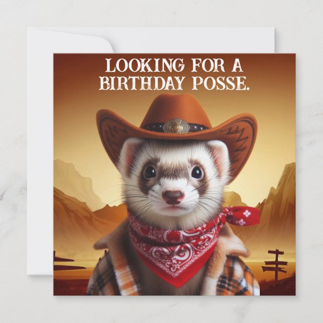 Invitation Cowboy Ferret Style Occidental Anniversaire Posse (Devant)