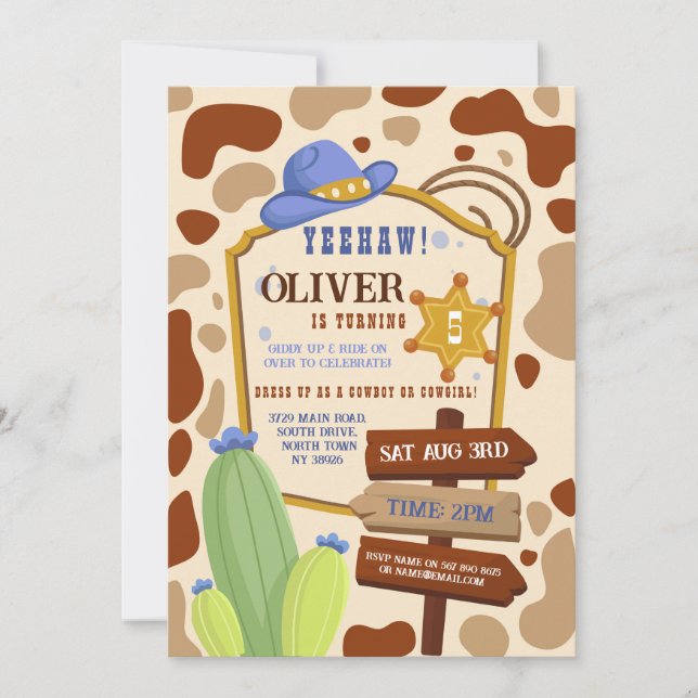 Invitation Cowboy fête d'anniversaire Western Blue Boys (Devant)