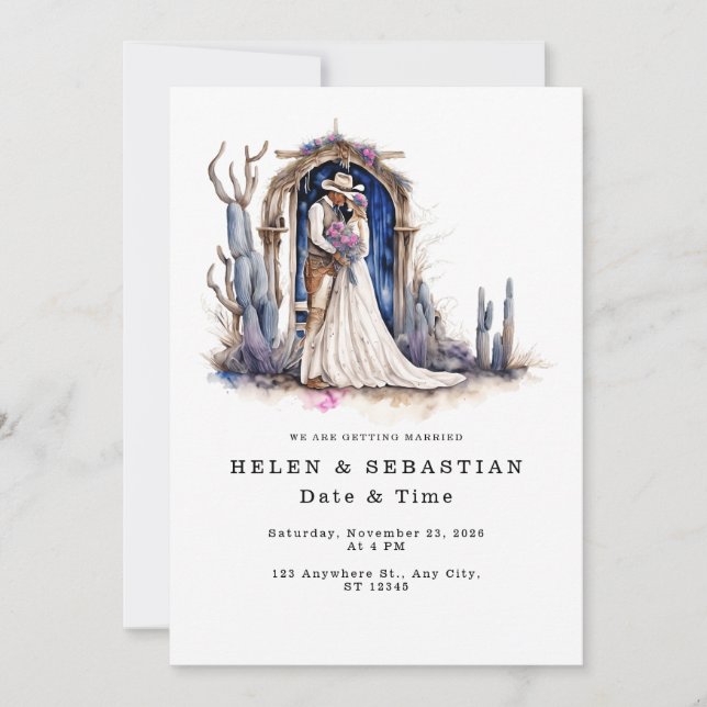 Invitation Cowboy Floral Western Mariage Rustique Mariage (Devant)