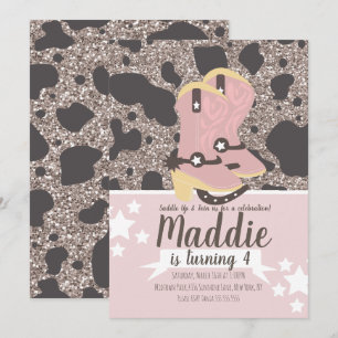 Invitation Cowboy Girl Anniversaire Parties scintillant Vache