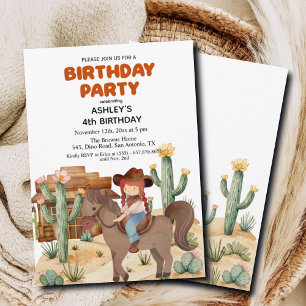 Invitation Cowboy Girl on Horse 4e fête d'anniversaire