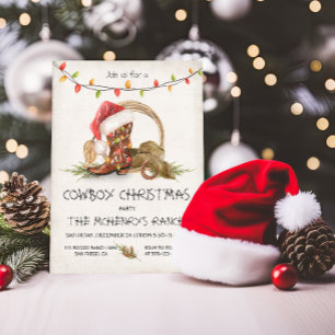 Invitation Cowboy lumières de Noël Russe Watercolor Party