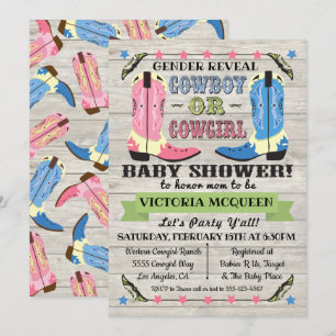 Invitation Cowboy ou Cowgirl Baby shower de la révélation du 