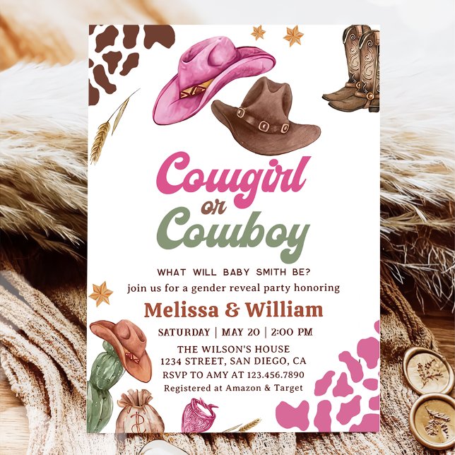 Invitation Cowboy ou Cowgirl Baby shower de révélation de gen (Créateur téléchargé)