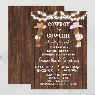 Invitation Cowboy ou Cowgirl Western Genre Reveal Douche