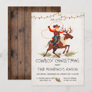 Invitation Cowboy Père Noël Reindeer Noël Party
