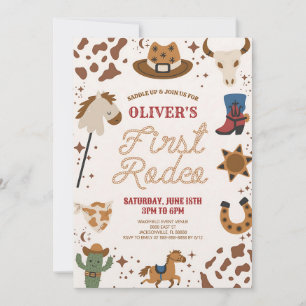 Invitation Cowboy Premier Rodéo 1er Anniversaire Rouge Brun