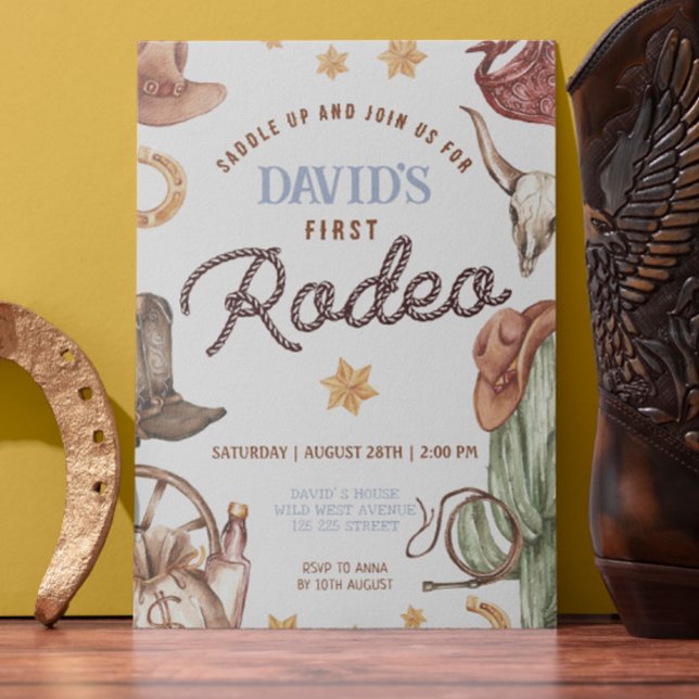 Invitation Cowboy Ranch Wild West 1er Rodéo fête d'anniversai (Boy 1st Rodeo Cowboy party Invitations Digital or Printed Cowboy Template Personalized)