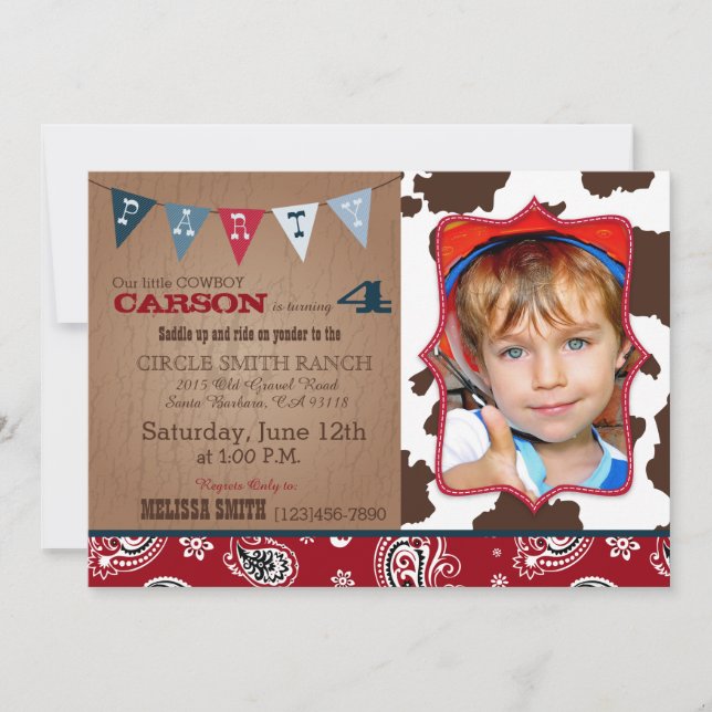 Invitation Cowboy Red Bandanna Western Thème Anniversaire (Devant)