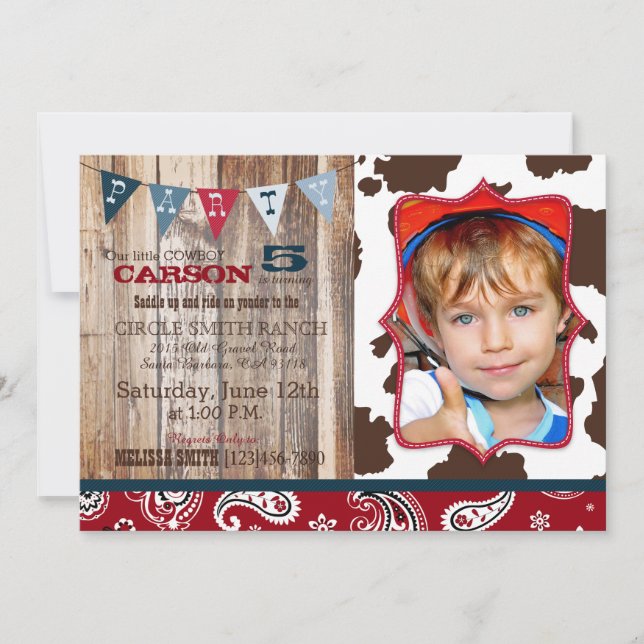 Invitation Cowboy Red Bandanna Western Thème Anniversaire (Devant)