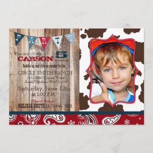 Invitation Cowboy Red Bandanna Western Thème Anniversaire