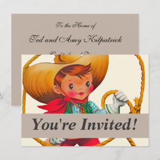 Invitation Cowboy Retro Boy Child Cute Western