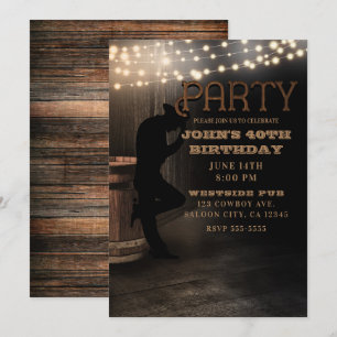 Invitation Cowboy Rustic Country Salob Pub fête d'anniversair