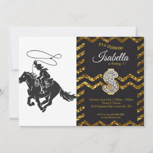 Invitation Cowboy sur buccking cheval courir avec lasso